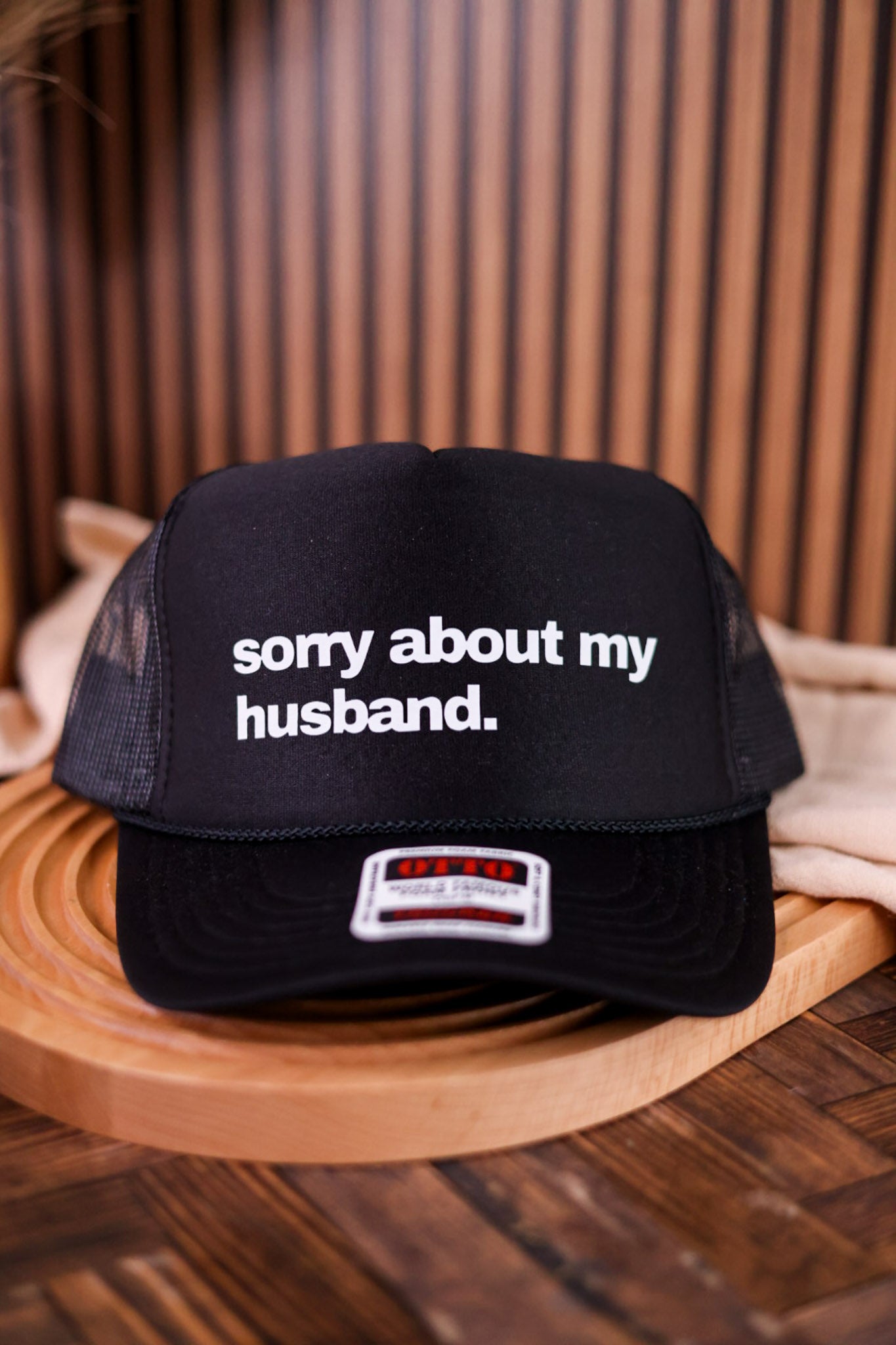 SORRY ABOUT MY HUSBAND Black Trucker Hat Sorry About My Husband Black Trucker Hat - Whiskey Skies main image 4