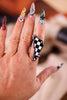 Checkered Black and White Lightning Bolt Adjustable Ring