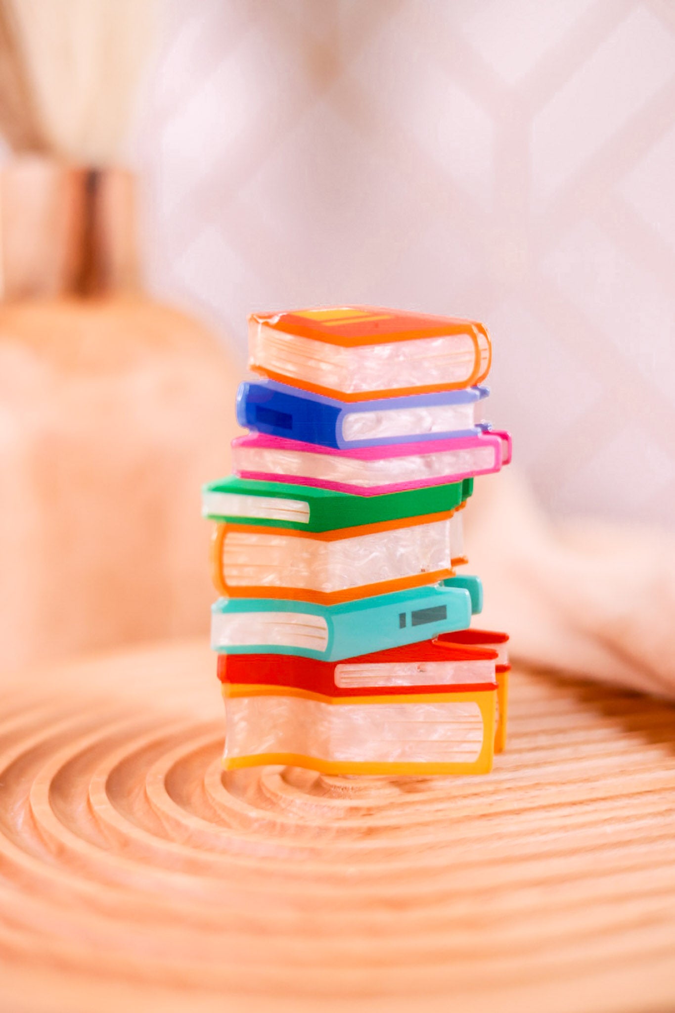 Whimsical Rainbow Book Stack Claw Clip