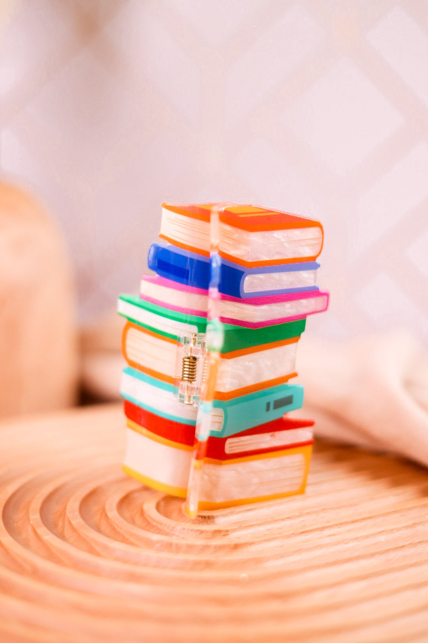 Whimsical Rainbow Book Stack Claw Clip