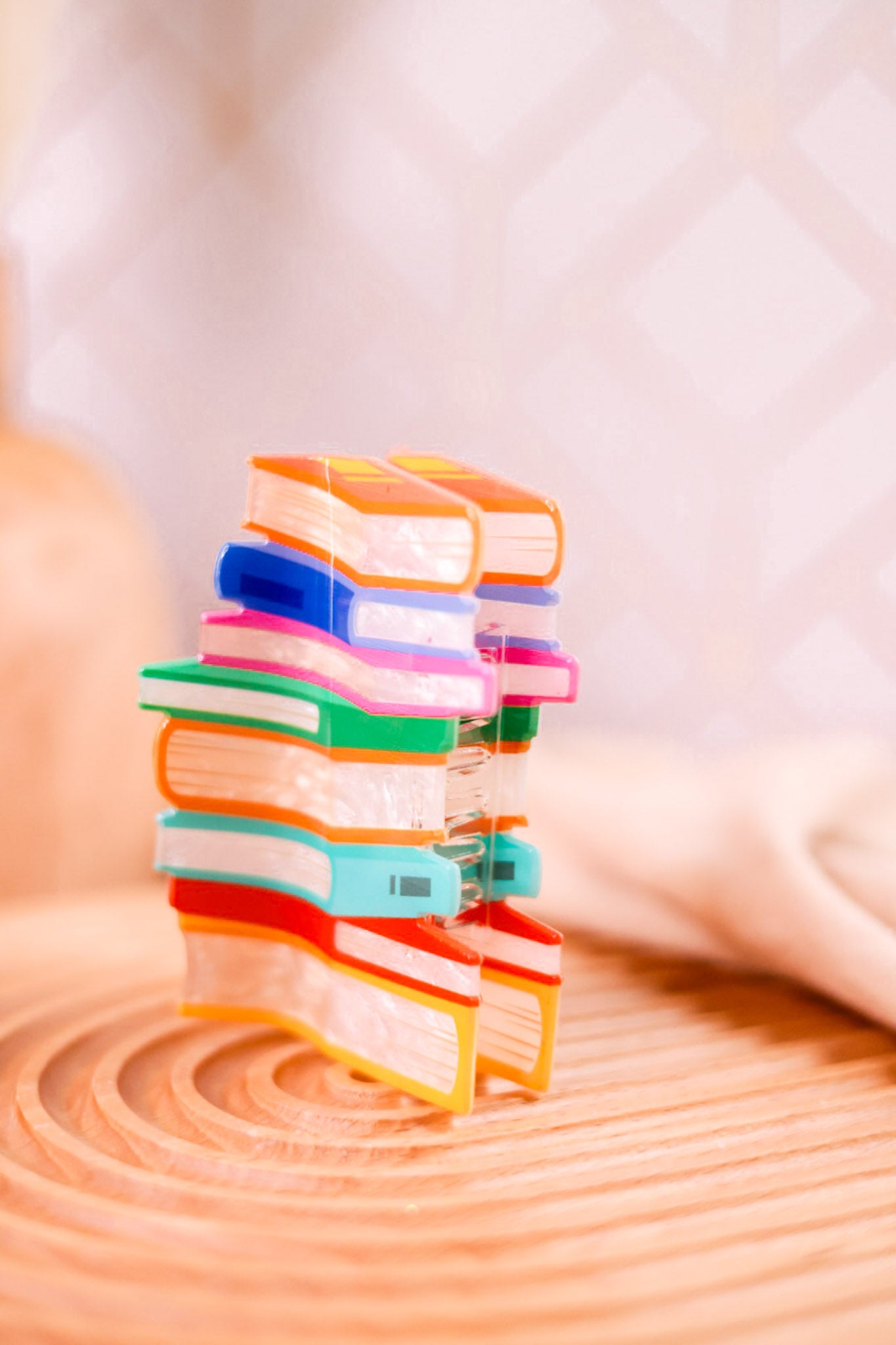 Whimsical Rainbow Book Stack Claw Clip