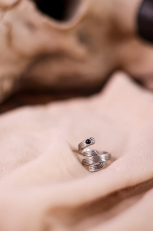 Cactus Cuff Ring with Black Stone Accent