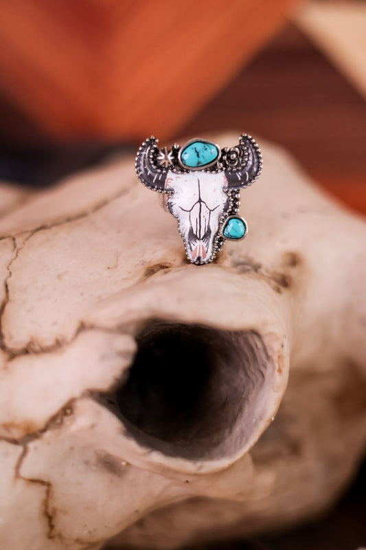 Western Steer Pendant Adjustable Ring
