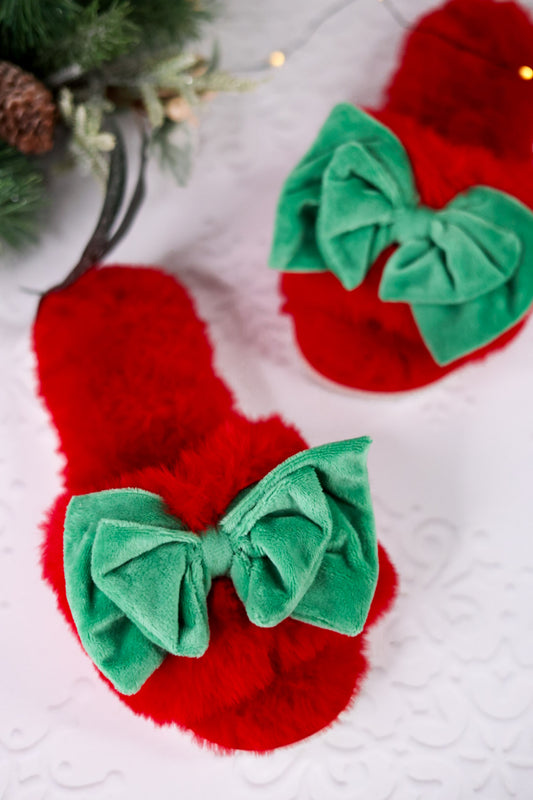Red Noelle Slippers W/ Green Bows