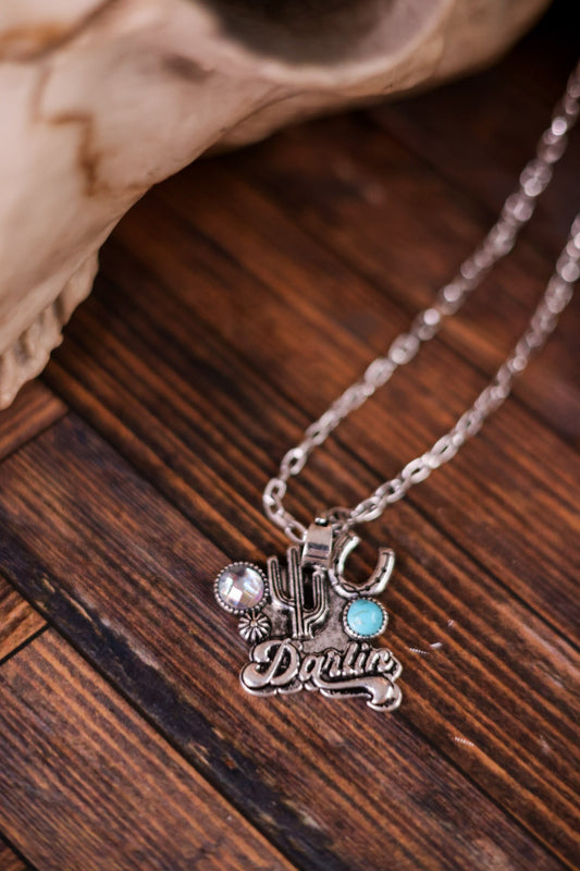 Cactus and Horseshoe "Darlin" Pendant Necklace
