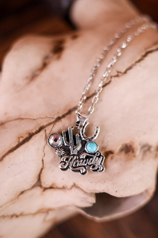 Cactus and Horseshoe "Howdy" Pendant Necklace