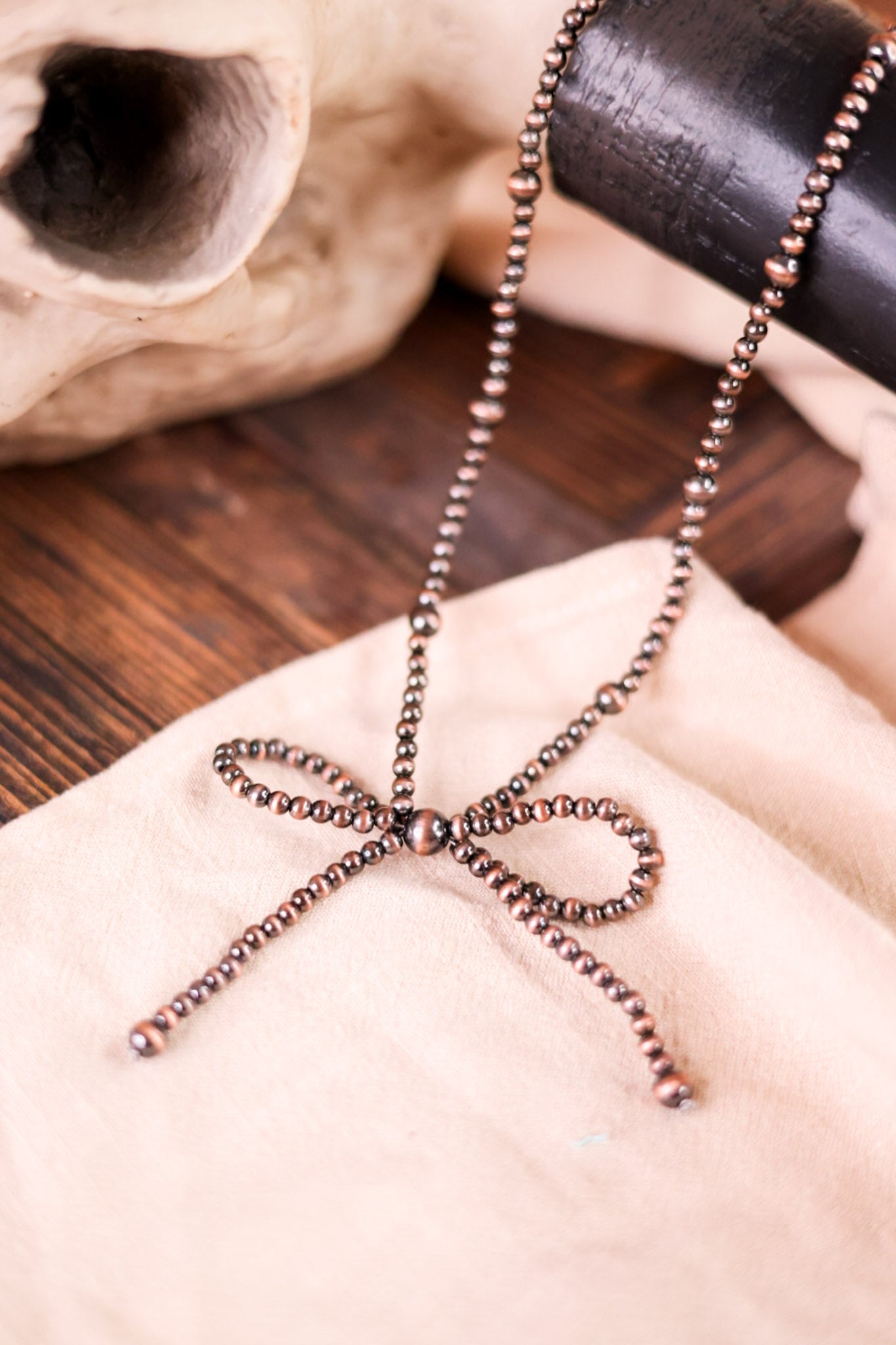 Navajo-Style Copper Pearl Necklace with Coquette Bow