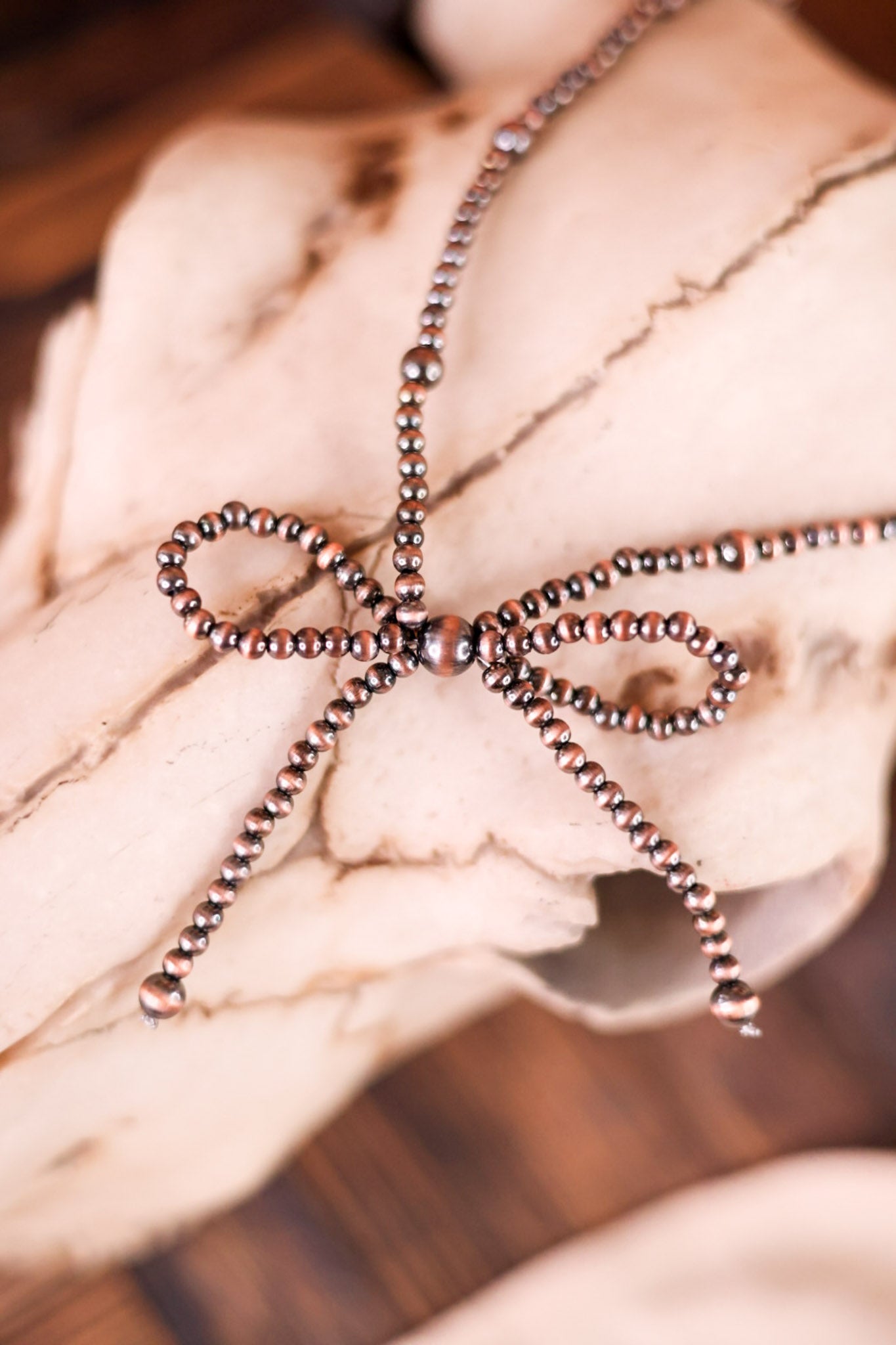 Navajo-Style Copper Pearl Necklace with Coquette Bow