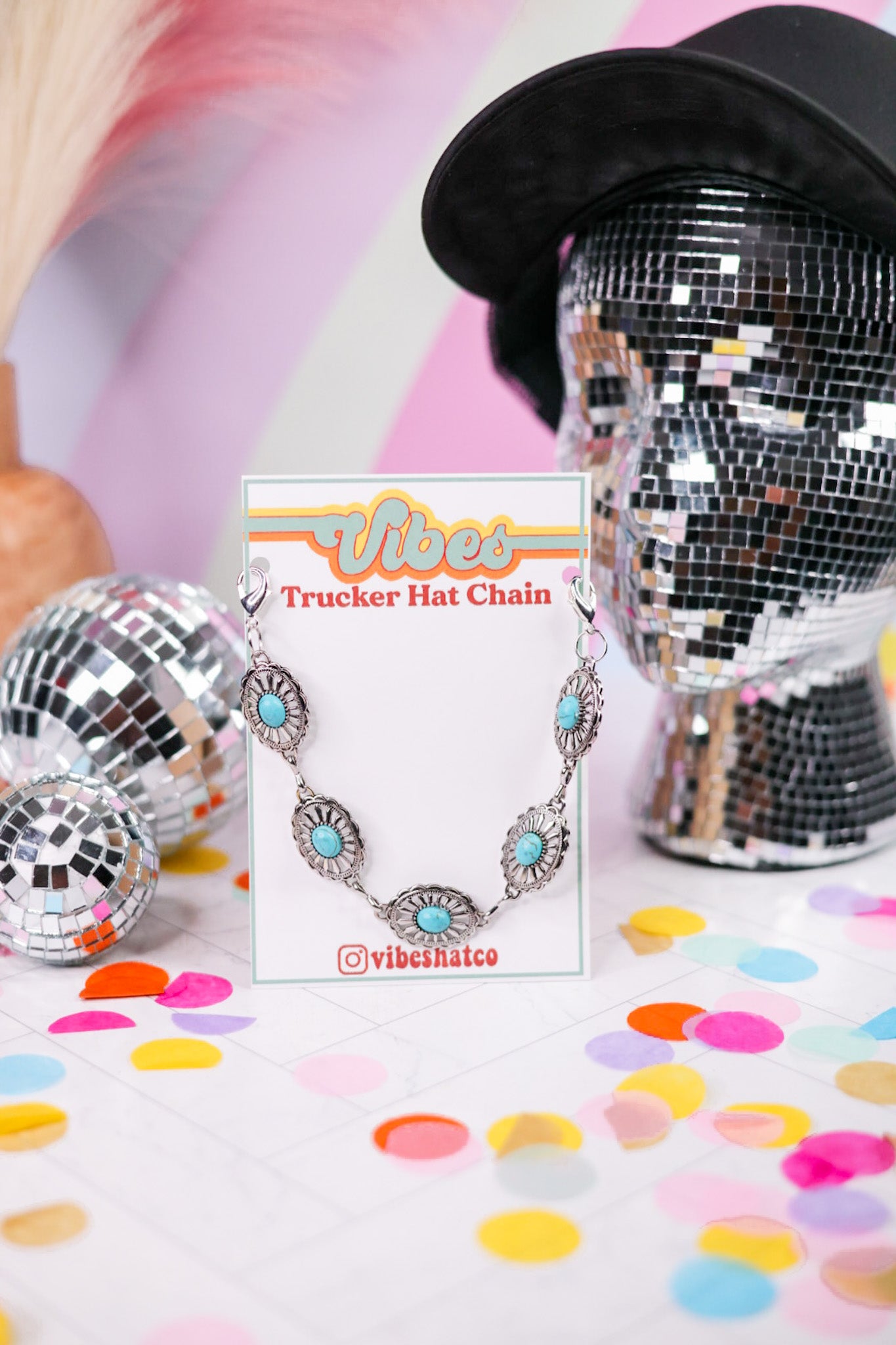 Turquoise & Silver Oval Trucker Hat Chain