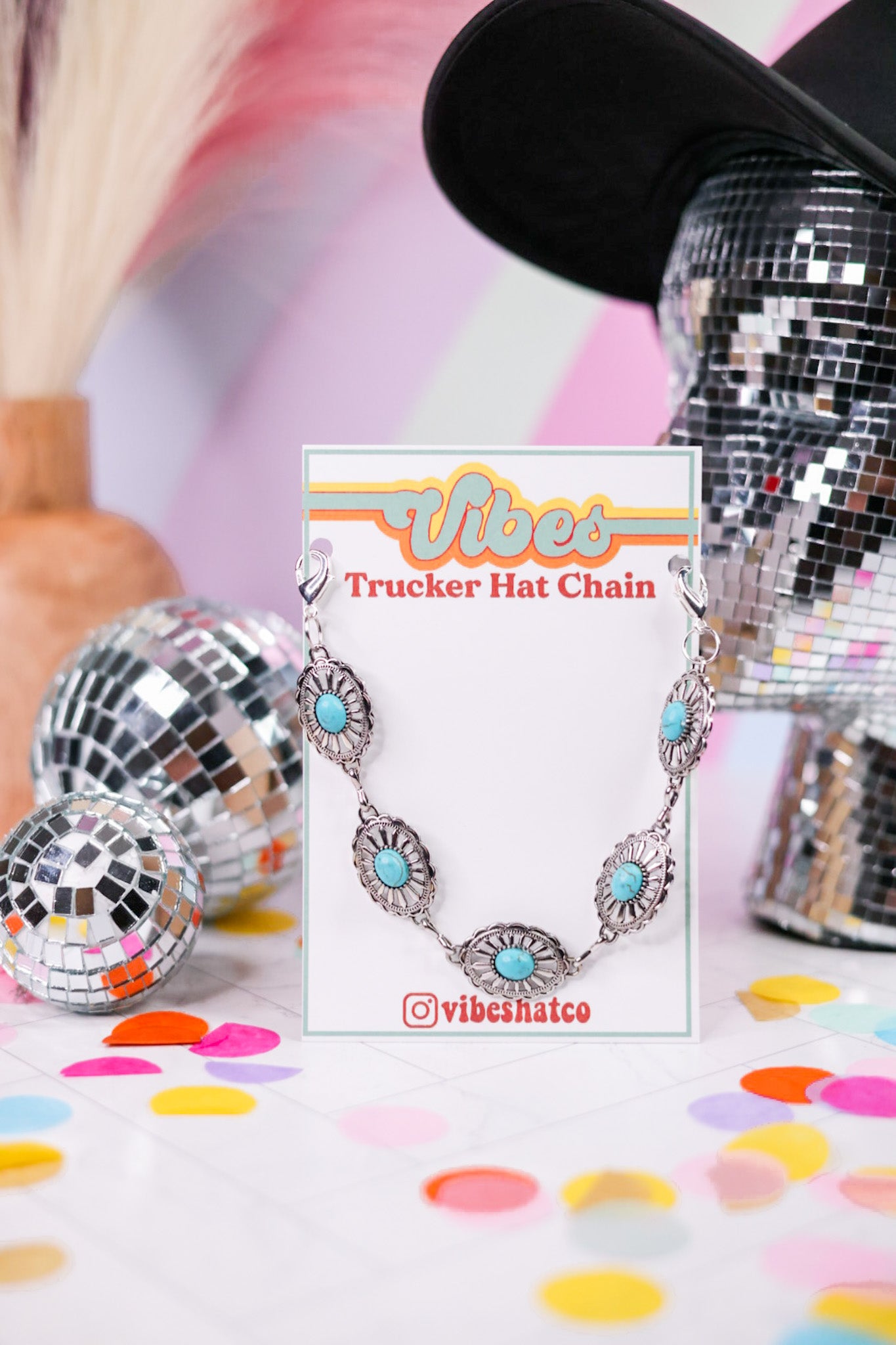 Turquoise & Silver Oval Trucker Hat Chain