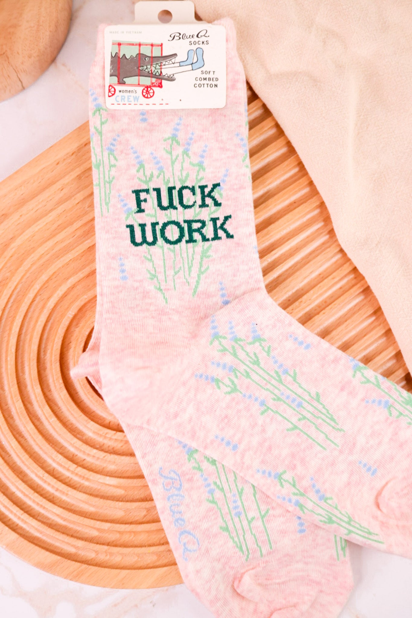 Fuck Work Pink Floral Crew Socks