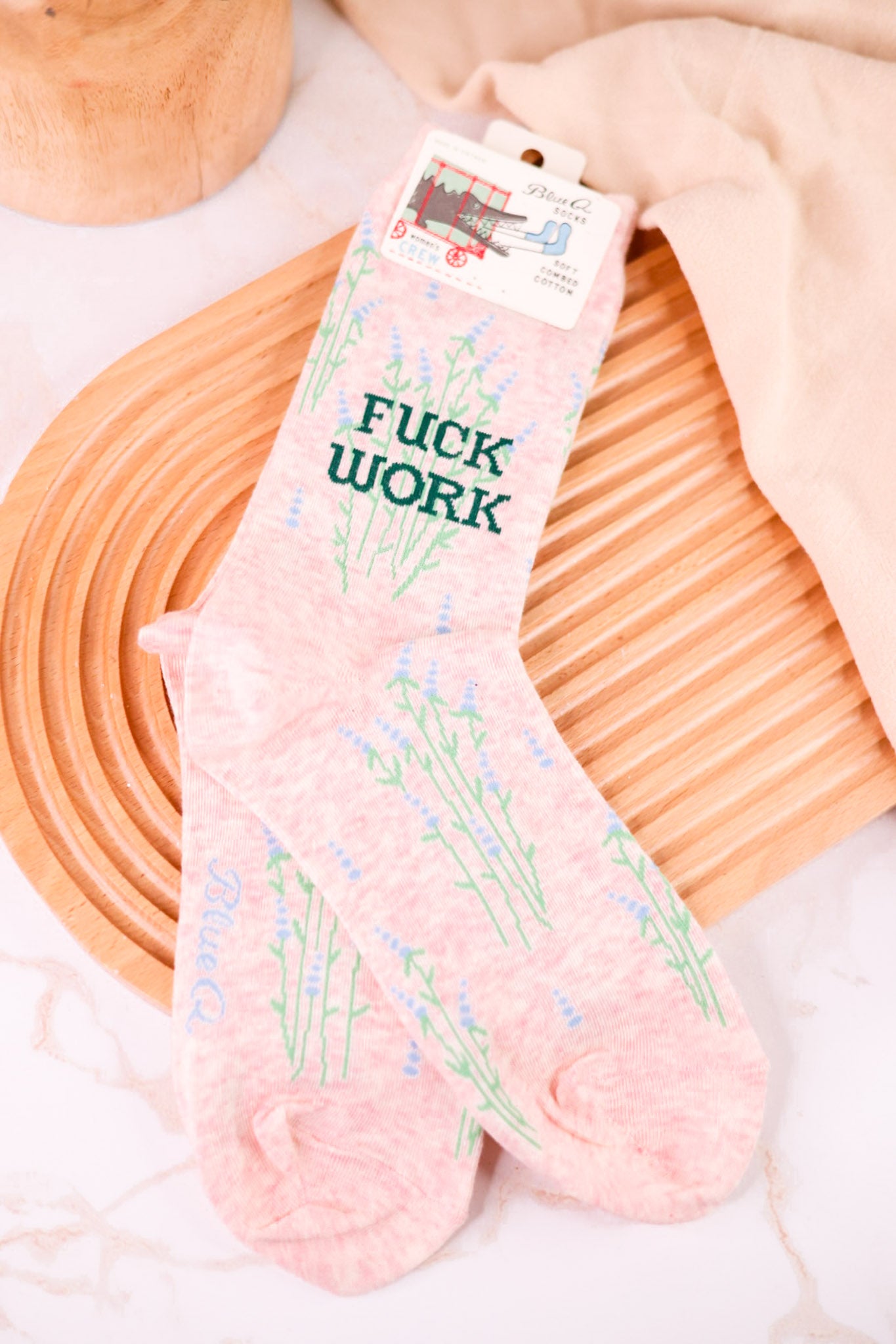 Fuck Work Pink Floral Crew Socks
