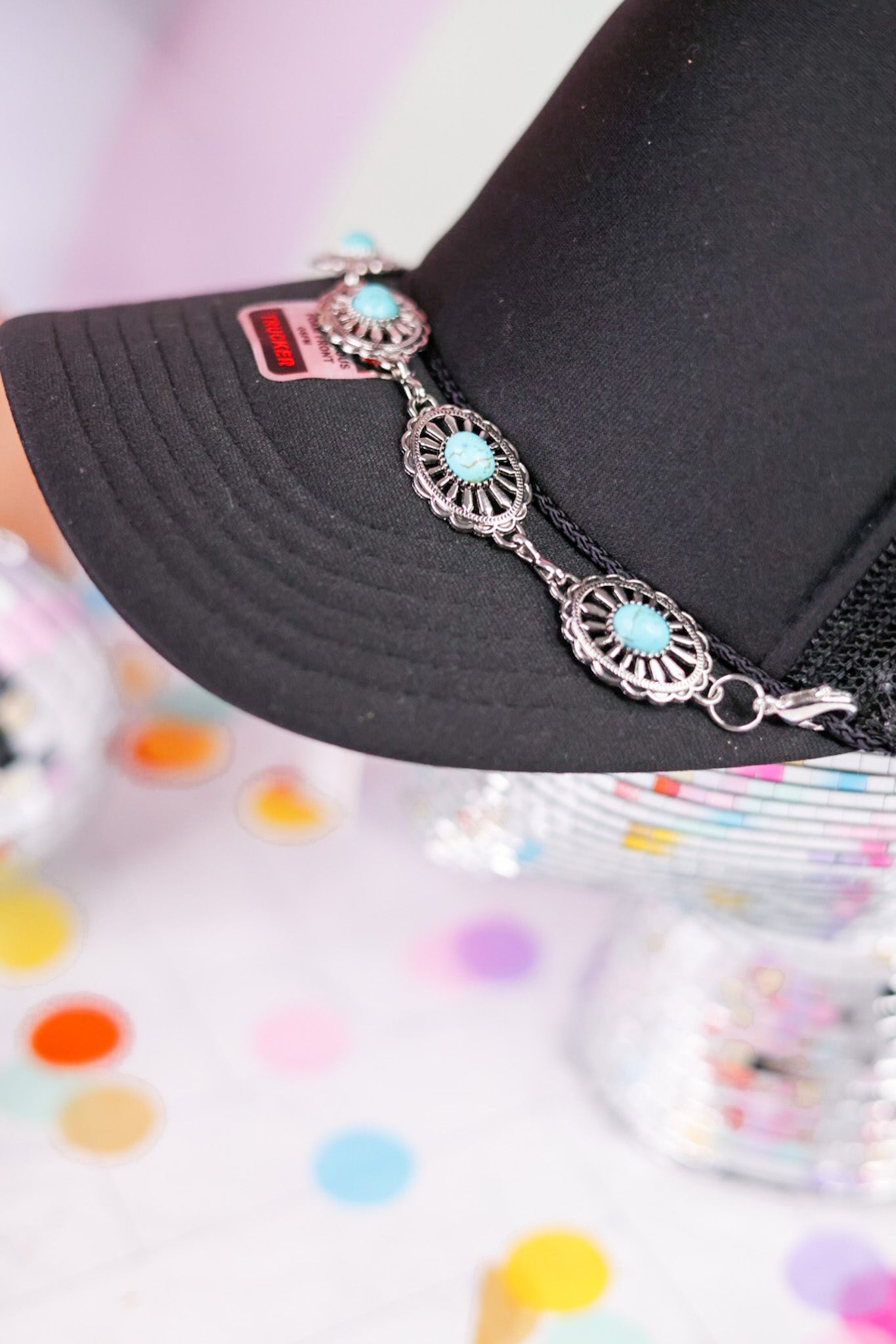 Turquoise & Silver Oval Trucker Hat Chain