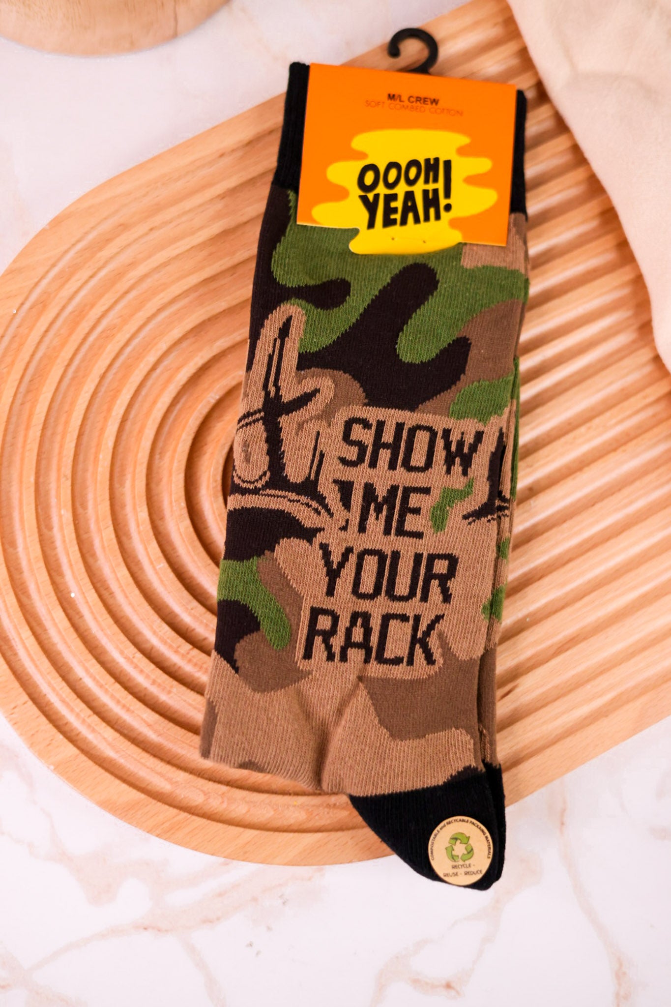 Camouflage Print "Show Me Your Rack" Men's Crew Socks
