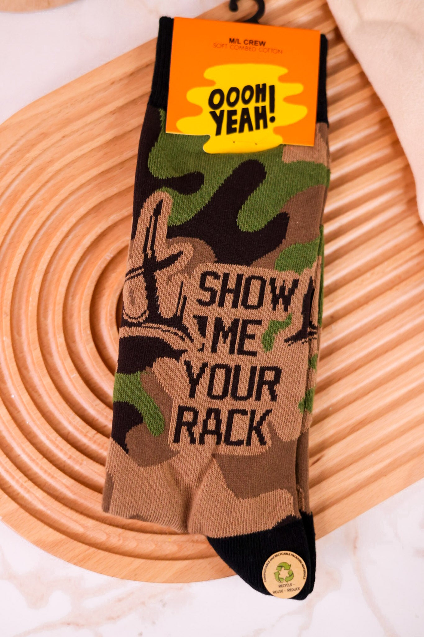 Camouflage Print "Show Me Your Rack" Men's Crew Socks