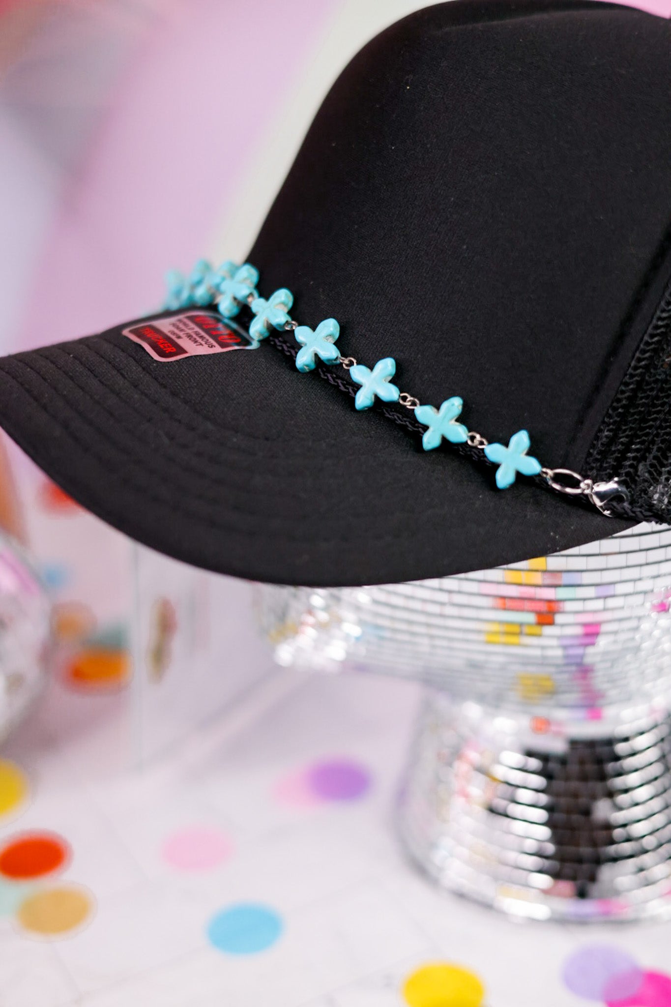 Turquoise Cross Trucker Hat Chain