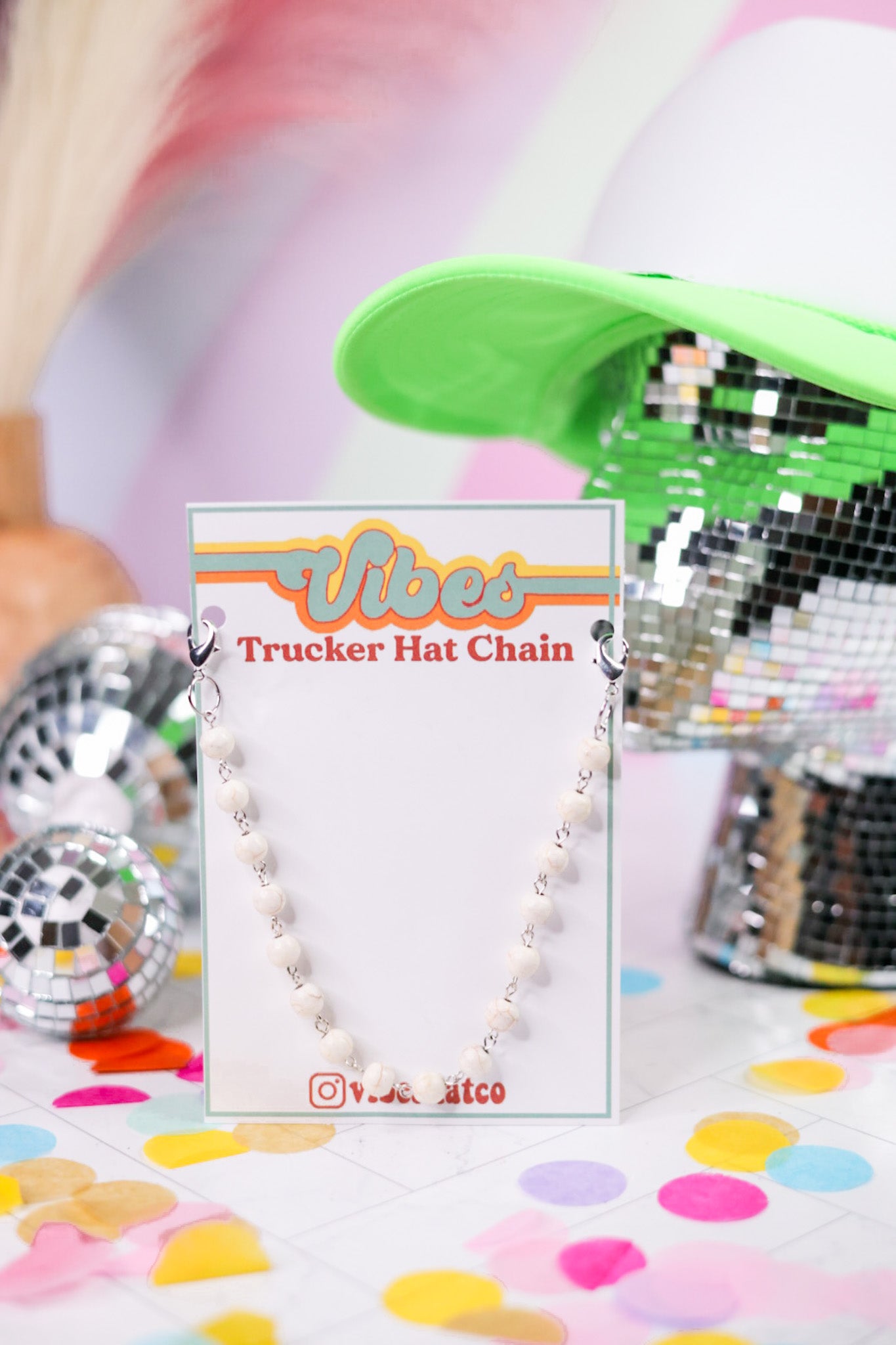 White Turquoise Trucker Hat Chain