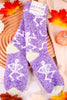 Purple Skeleton Print Fuzzy Crew Socks