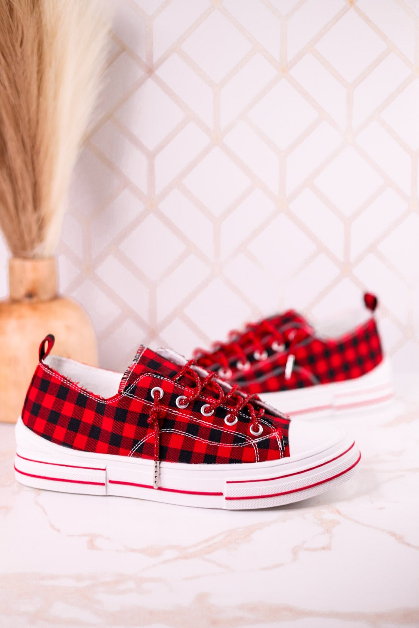 Buffalo Plaid Aman Sneakers With Rhinestone Laces