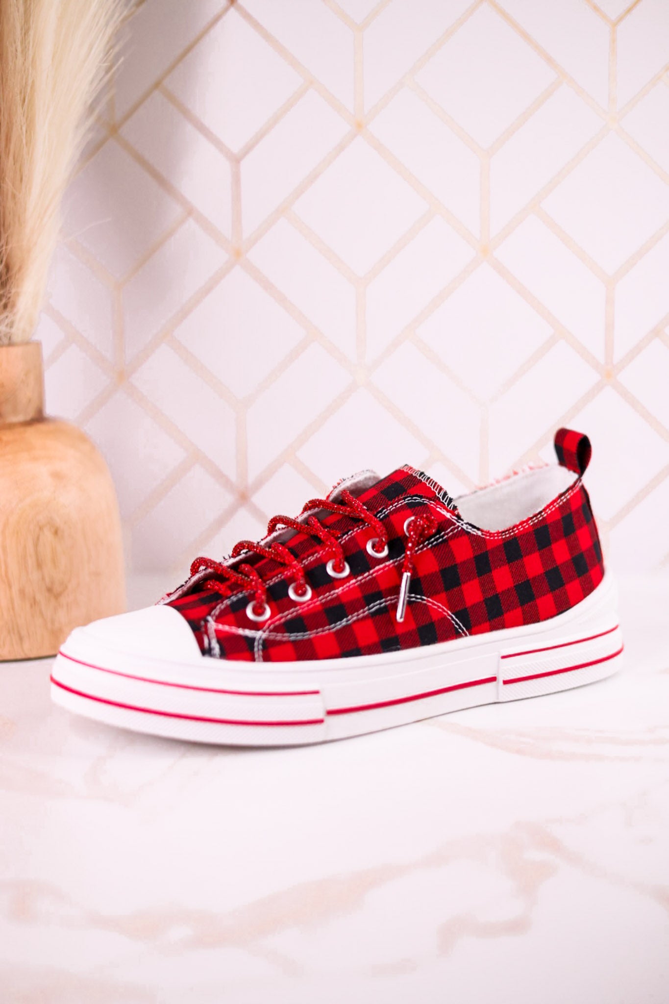 Buffalo Plaid Aman Sneakers With Rhinestone Laces