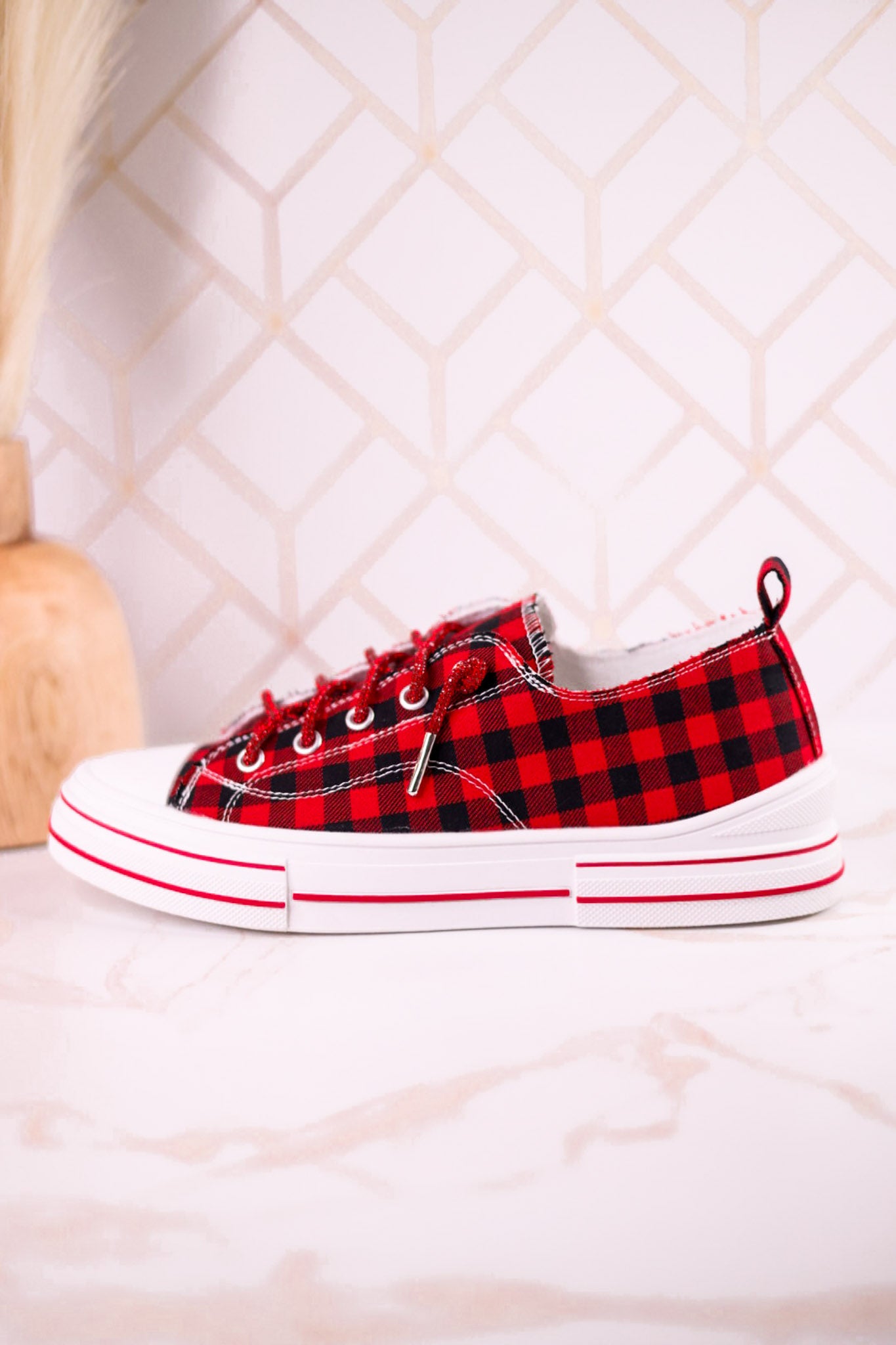 Buffalo Plaid Aman Sneakers With Rhinestone Laces