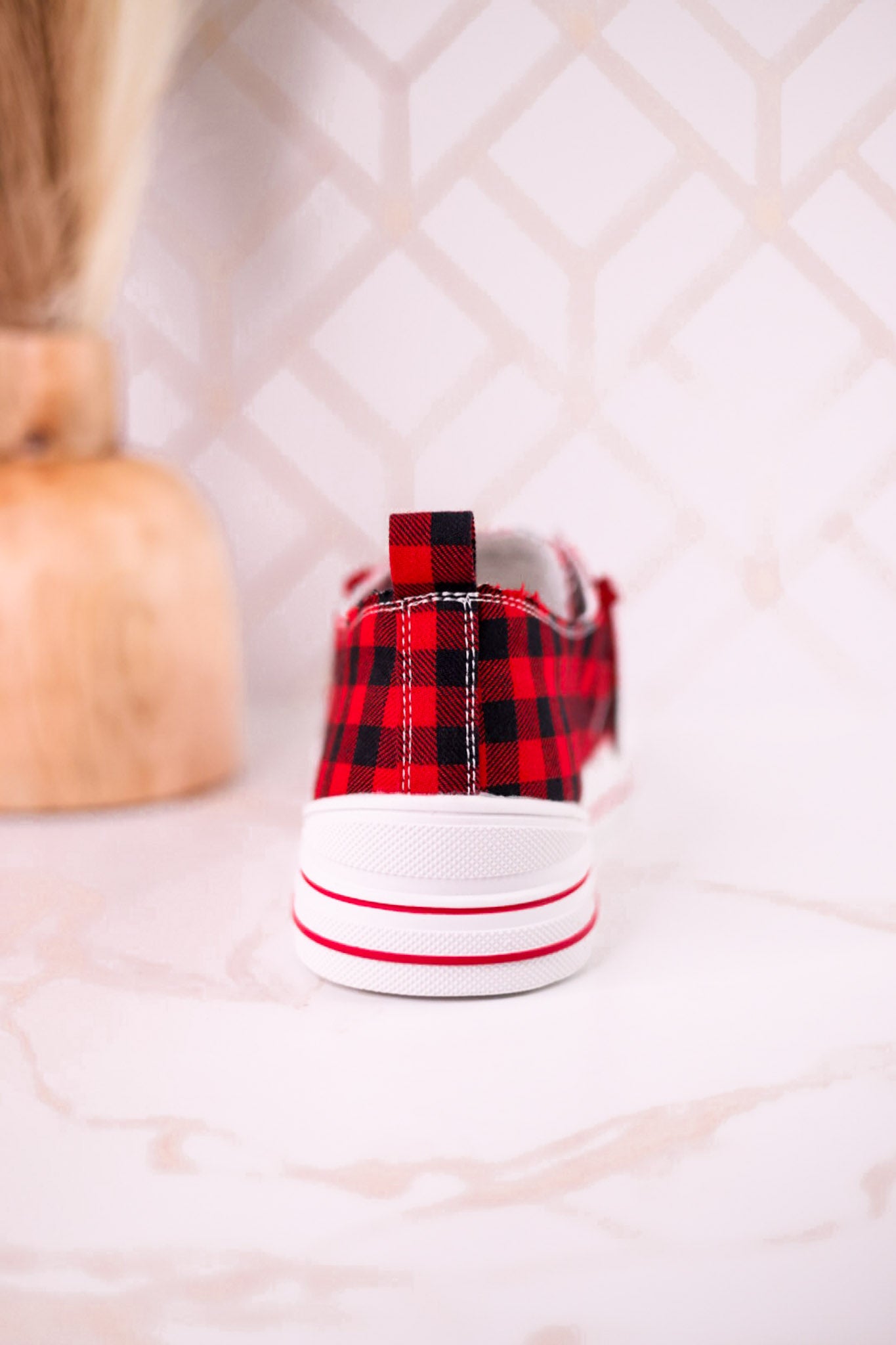 Buffalo Plaid Aman Sneakers With Rhinestone Laces