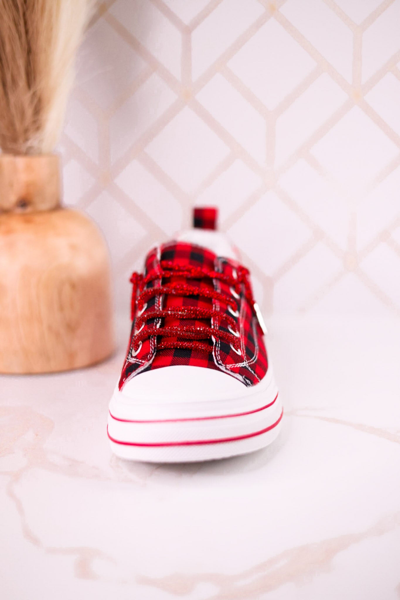 Buffalo Plaid Aman Sneakers With Rhinestone Laces
