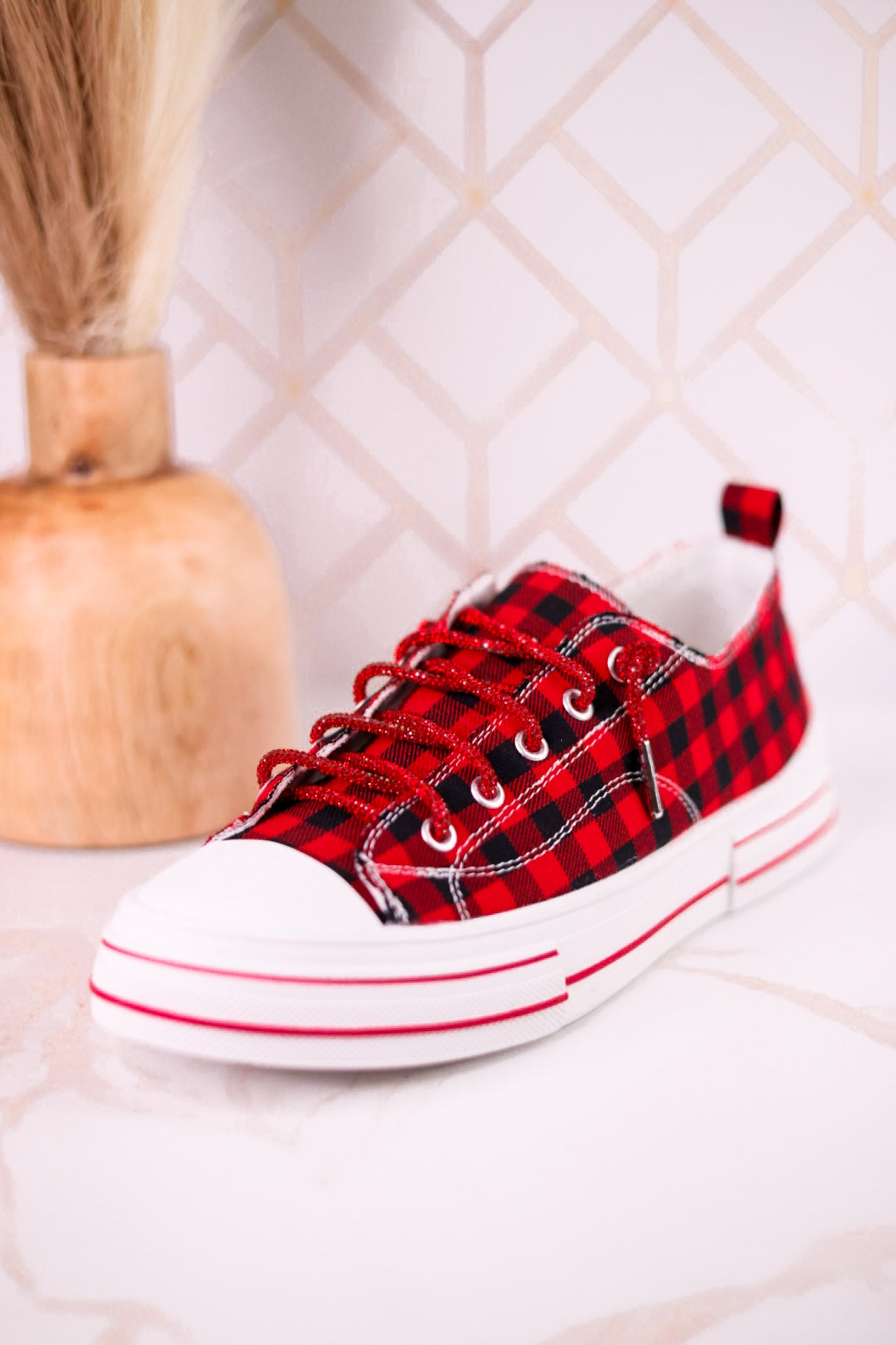Buffalo Plaid Aman Sneakers With Rhinestone Laces