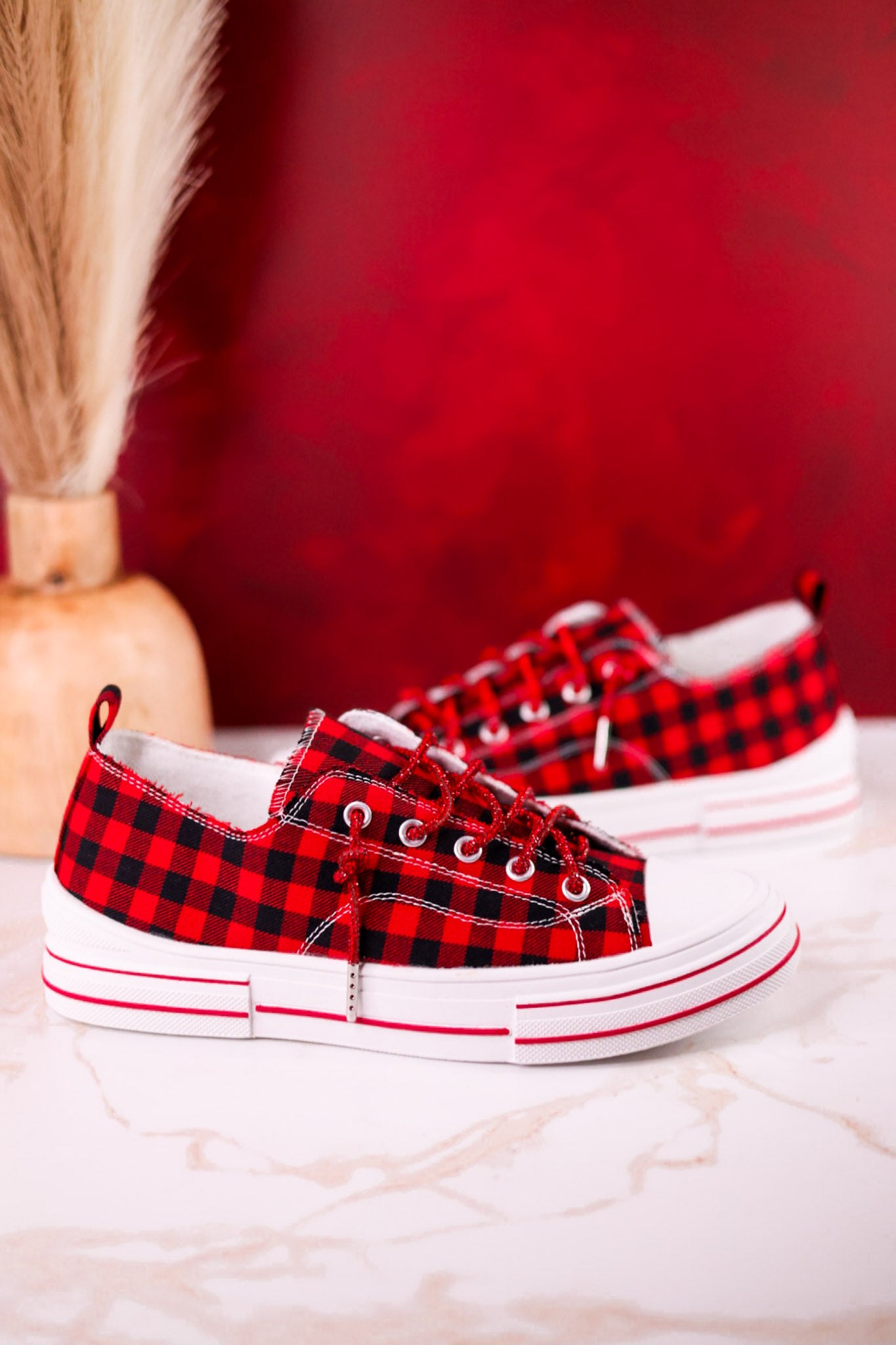 Buffalo Plaid Aman Sneakers With Rhinestone Laces