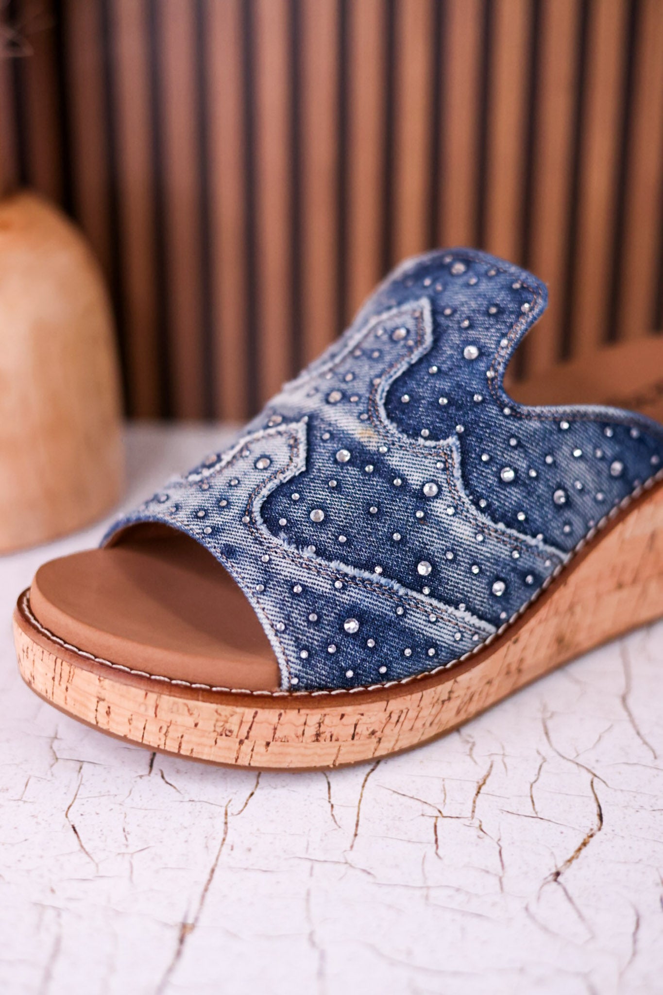 Neon Moon Blue Denim & Rhinestone Wedges