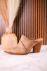 Blame The Bar Tan Mules With Stacked Heel