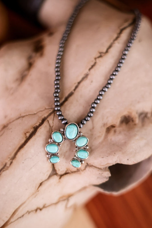 Squash Blossom Choker Turquoise Western Pendant Necklace