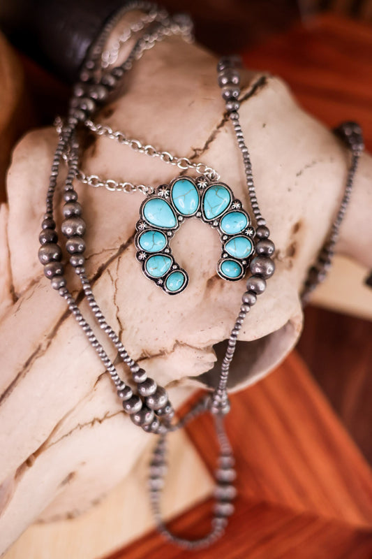 Layered Squash Blossom Pendant & Navajo Pearl Turquoise Necklace