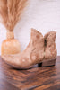 Drift Tan Ankle Booties with Floral Stitching