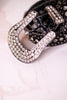 Rhinestone Skull Studded Black Leather Belt