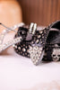 Rhinestone Skull Studded Black Leather Belt