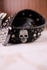 Rhinestone Skull Studded Black Leather Belt