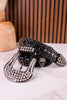 Rhinestone Skull Studded Black Leather Belt