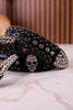 Rhinestone Skull Studded Black Leather Belt