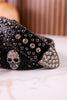 Rhinestone Skull Studded Black Leather Belt