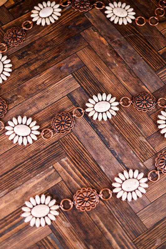 Forever Chasing Cowboys Copper & Cream Floral Belt