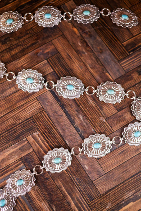 She Is Fearless Floral Silver Concho Link Belt