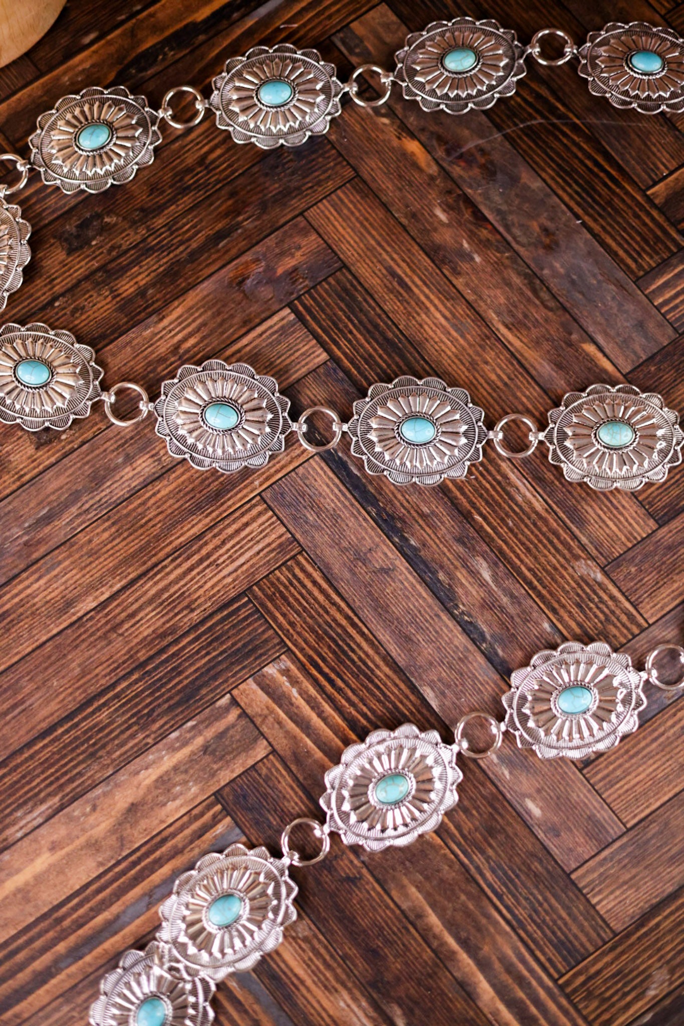 She Is Fearless Floral Silver Concho Link Belt