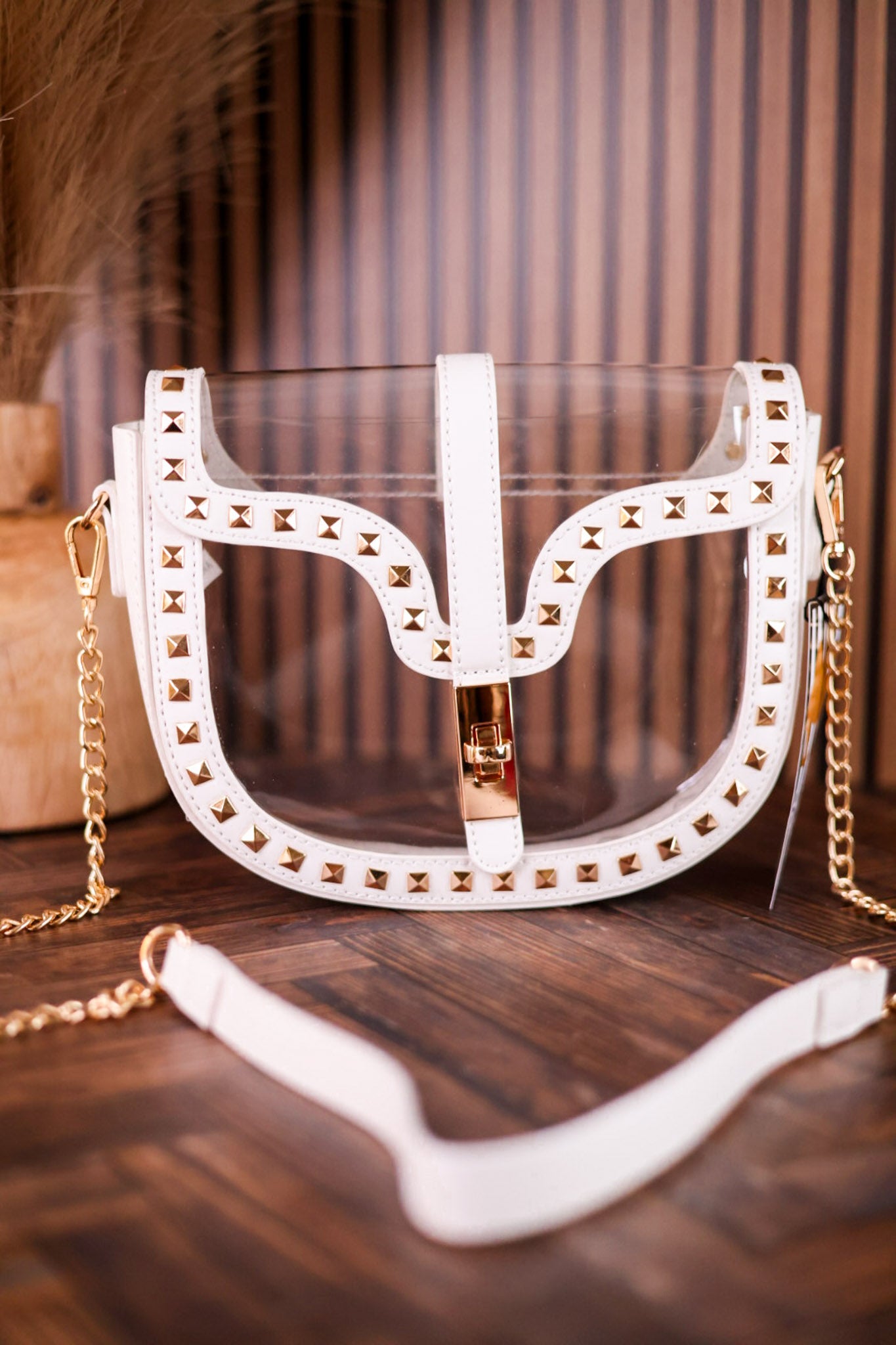 Clear and White Studded Crossbody Bag