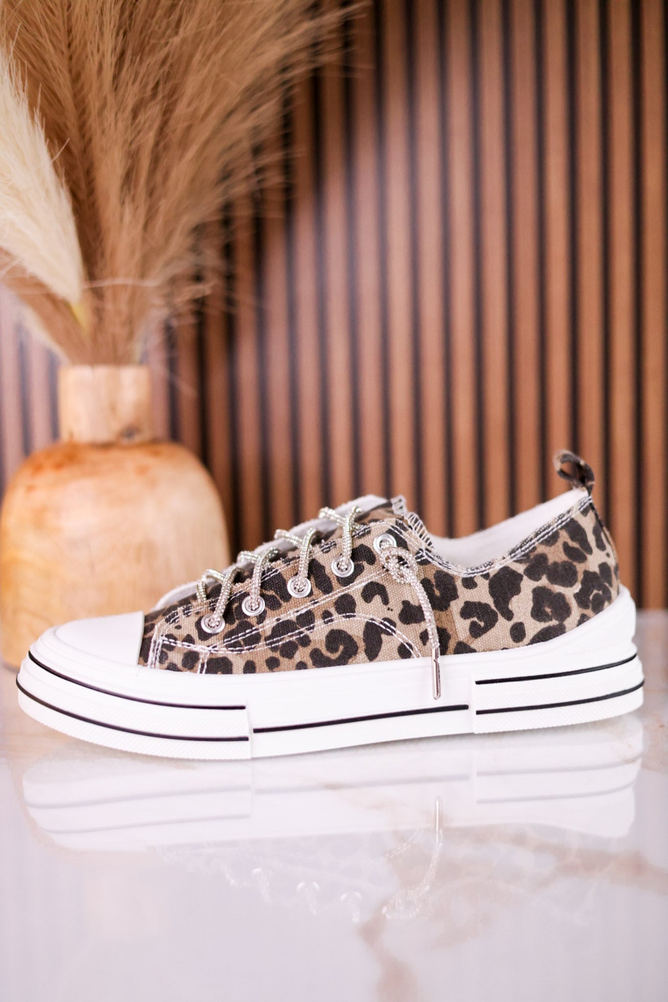 Tan Leopard Sneakers W/ Sparkly Laces