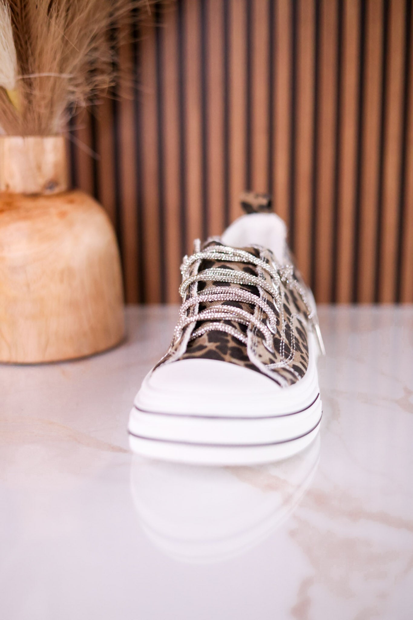 Tan Leopard Sneakers W/ Sparkly Laces