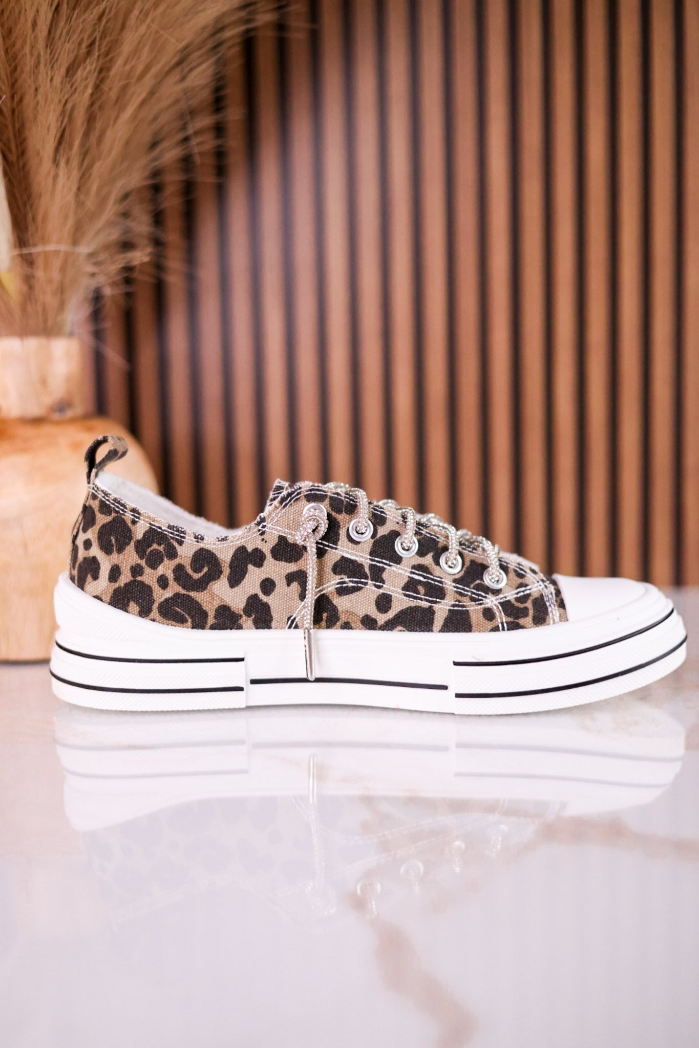 Tan Leopard Sneakers W/ Sparkly Laces