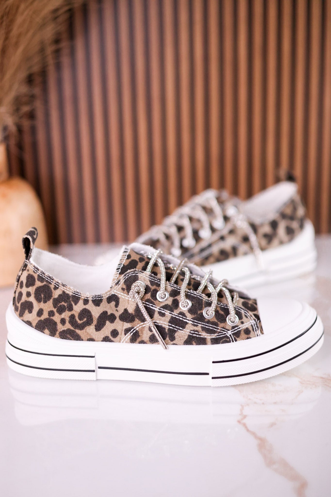 Tan Leopard Sneakers W/ Sparkly Laces
