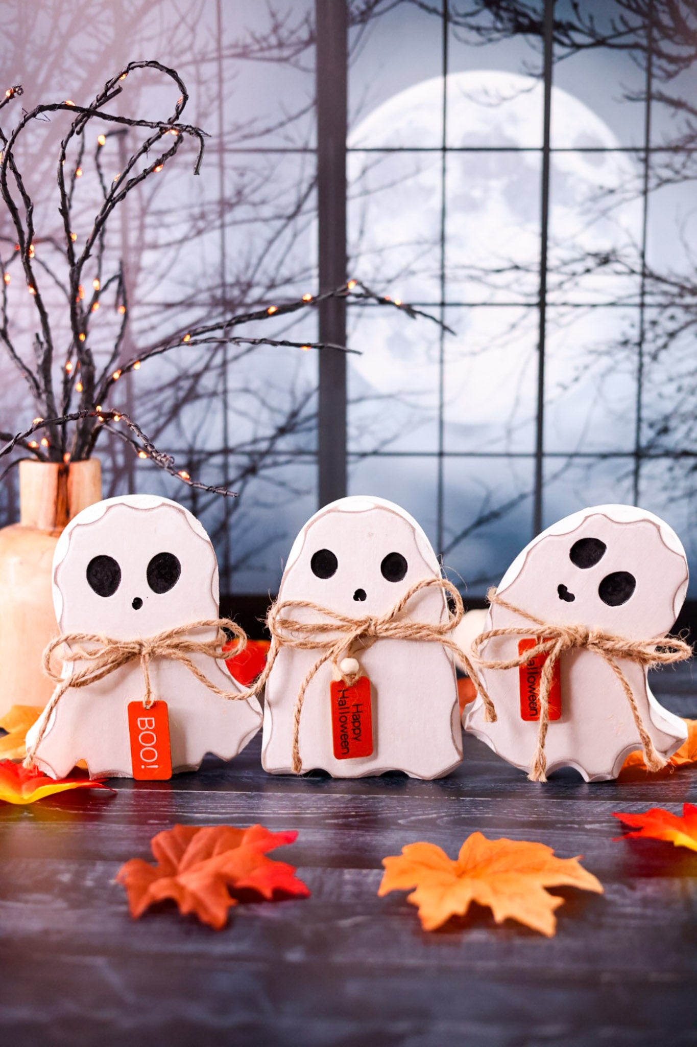 Blocky Ghost Tabletop Halloween Wooden Sitters (Three Styles)