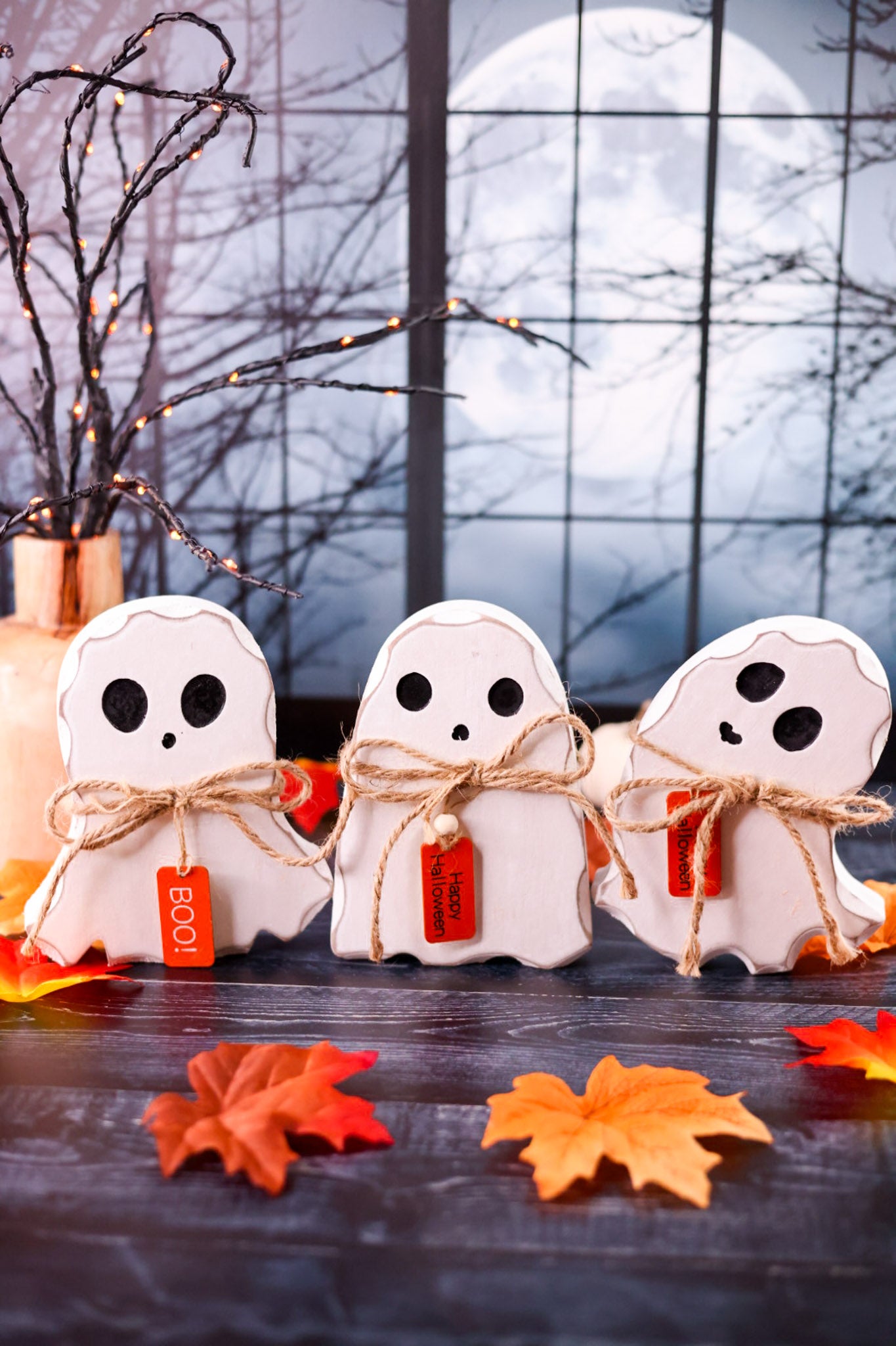 Blocky Ghost Tabletop Halloween Wooden Sitters (Three Styles)